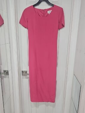 Fully Lined 100% Silk Hot Pink Short-Sleeve  Dress